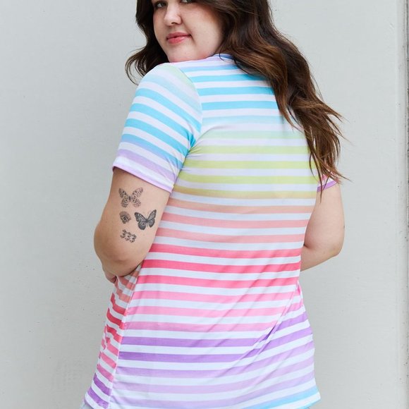Heimish Out And Proud Full Size Multicolored Striped V-Neck Short Sleeve Top - Picture 8 of 10